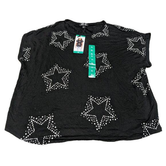 Buffalo David Bitton Women's Super-Soft French Terry Short Sleeve Top, Black, XL - Picture 1 of 4